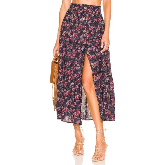 eberjey Women's Nolita Tiered Midi Skirt in Navy Peacoat & Brick Size SMALL EUC - Picture 1 of 5